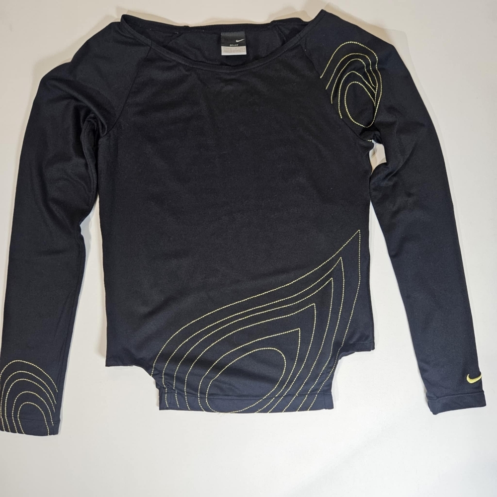 Nike Dri‎ Fit Womens Athletic Top Size Small Black Yellow Lightweight Activewear